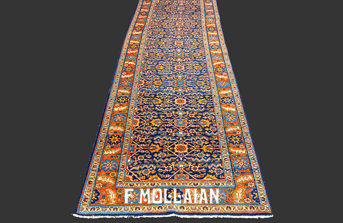 Very Long All-over Blue field Tabriz Runner, An Antique Persian Carpet n°:716000